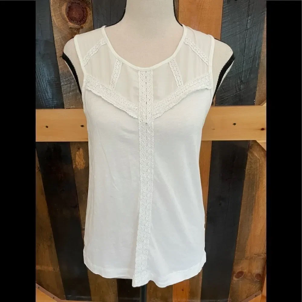 J Crew sleeveless off white top with lace trim